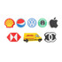 A series of custom-shaped PVC wireless chargers in various designs, featuring logos in red, green, black, yellow, and blue.