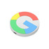 A round, white wireless charger featuring a multicoloured logo with red, yellow, green, and blue segments.