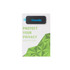 A black webcam cover with a branding logo, displayed on a green and white packaging featuring geometric designs.