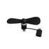 A black 2 in 1 smart phone fan with a USB connector and a compatible adapter.