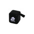 A black lighting cube Bluetooth speaker with a handle and a logo on its surface.