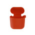 A bright red silicone protection case for AirPods, featuring an open top and a simple, smooth design.