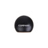 A black charging case for luxury round true wireless earbuds with a logo on the front.