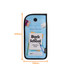 A lockable phone pouch in blue with a black border, featuring a branding logo and a name label.