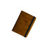 A brown PU leather passport holder with a black elastic band, featuring an airplane graphic and a logo.