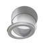 A medium silver tin can with a transparent window, featuring a removable lid. Ideal for packaging.