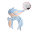 A whale-shaped travel pillow in soft blue and beige, featuring a plush design and decorative elements.