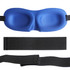 A blue cushioned eye mask with a black adjustable strap. Features a smooth, contoured design for comfort.