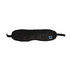 A pair of black Bluetooth sleep headphones designed like a sleep mask, featuring a logo on one side.