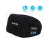 Bluetooth sleep headphones in black with built-in microphone and controls for music and calling. Features branding.