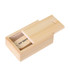 A wooden sliding case featuring a light blonde bamboo finish and a sliding lid. It contains an inner compartment.
