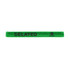 A reflective slap band in bright green with black text and a logo. Suitable as a clothing accessory.