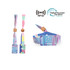 Colourful RPET fabric wristbands with RFID cards, featuring a vibrant design and a wooden bead. Includes a logo.