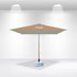 A 2x2m square market umbrella in beige with a base, featuring a branding logo. Ideal for outdoor leisure.