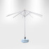 A market umbrella with a blue canopy and a white frame, featuring a weighted base for stability.