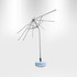 A tilting commercial market umbrella in a silver frame with a white base, suitable for outdoor use.