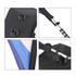 A Teardrop Backpack Flag featuring a black panel, blue fabric, and adjustable metal fittings. It also includes a logo.