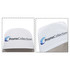 A white half chair cover featuring a logo, designed for exhibitions and events.