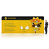 A vibrant yellow display wall featuring cartoon graphics, accompanied by a standing man. Includes branding.