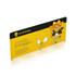 A 6m straight tension fabric display wall featuring a vibrant yellow background with cartoon characters and a logo.