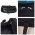 A black bag with zippers is displayed, showcasing its interior and fabric details, including handles and stitching.