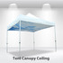 A large white marquee with a blue sky design on the canopy ceiling and a sturdy frame.