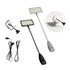 Two adjustable LED task lights in black and grey, with mounting clamps and power cables included.