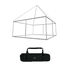 A square hanging banner frame in silver, accompanied by a black carrying bag.