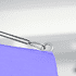 A square hanging banner in vibrant purple, featuring a hook and attachment point for display.