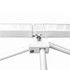 A white curved display wall frame with metallic connectors and tripod legs for stability. It includes a branding logo.