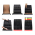 A promotional display unit with multiple black compartments, showcasing various assembly stages and a branding logo.