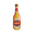 An inflatable beer bottle with a yellow-orange label featuring a logo, and details resembling condensation.