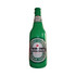 A green inflatable beer bottle with a label featuring brand markings, resembling a traditional beer bottle.