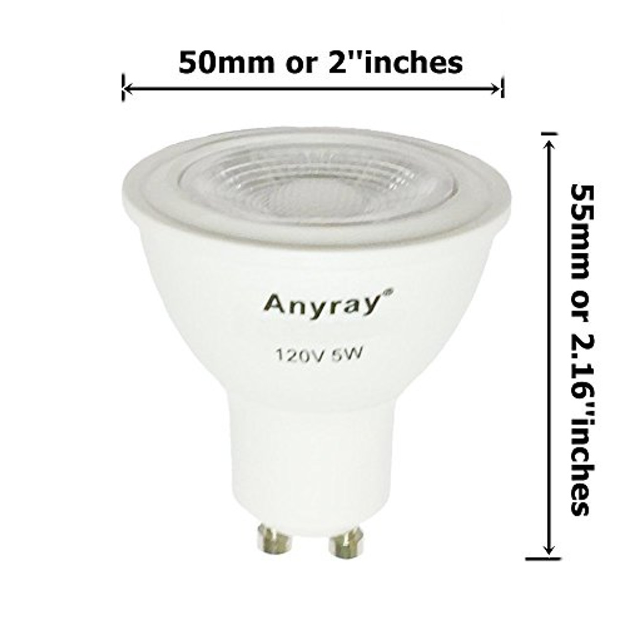 winkelwagen Sympathiek Verandering Anyray (2)-LED Bulbs Spot 5-Watt ( 50-Watt Equival ) GU10 Base, 120-Volt  Light Bulb, Dimmable Twist and Lock Base
