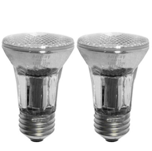 Anyray A1765Y (2-Bulbs) 35-Watts PAR16 Narrow Flood Halogen Light Bulb 130V Medium Screw E26 35W 120V Dimmable