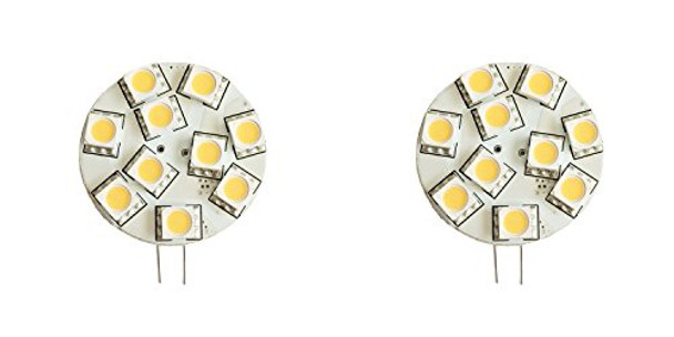 Anyray (2-Pack) Disc Type G4 Base 12V 10-LED Light Bulb Two Side Pins 10 Watt Halogen Replacement for Boats, RV Campers, Trailers and Under-cabinet Lights Warm White Color