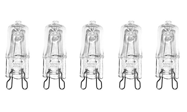 Anyray A1714Y (5)-Pack G9 25w bulb 25-Watt Crispy Halogen Light Bulbs T4 25Watt Looped Pin Clear 110V-130 Volt