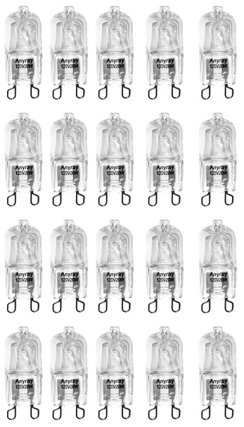 (20)-Pack 20 Watt G9 SHORT T4 20W Clear light looped 120V 20Watt 33mm long Anyray A1712S