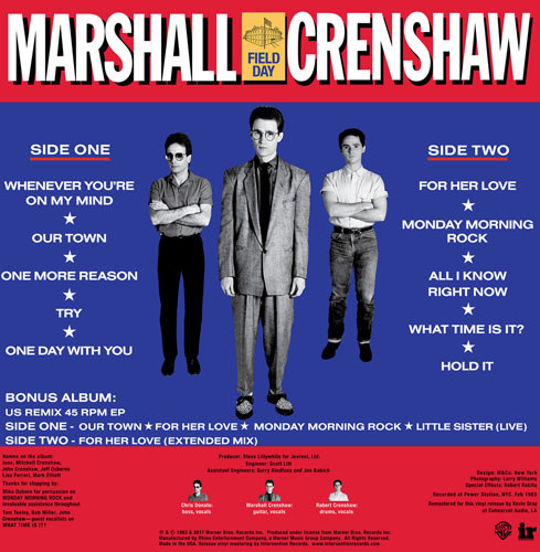 Marshall Crenshaw Field Day 180g 33rpm LP & 12" 45rpm EP 2