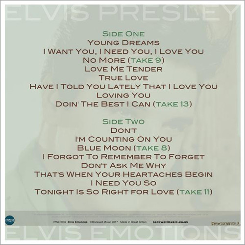 Elvis Presley Elvis Emotions Numbered Limited Edition 180g Import LP (Green Sparkle Vinyl)