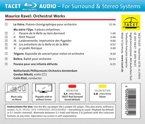 Ravel La Valse, Ma mere l'Oye, Tzigane, Bolero, Pavane Blu-Ray Audio Disc 2