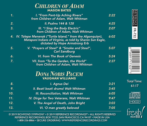 Mason Bates & Ralph Vaughan Williams Children Of Adam & Dona Nobis Pacem CD