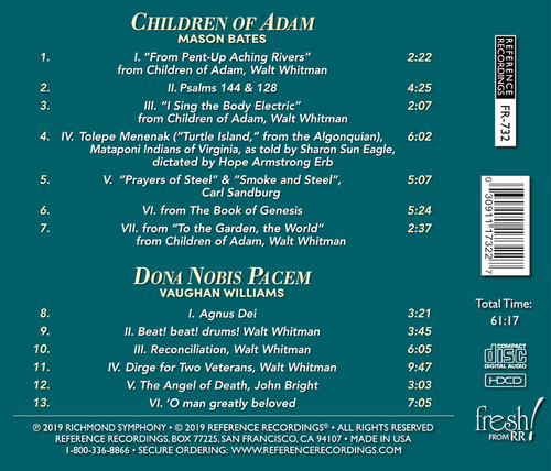 Mason Bates & Ralph Vaughan Williams Children Of Adam & Dona Nobis Pacem CD 2