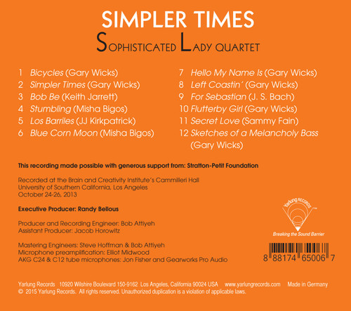 The Sophisticated Lady Jazz Quartet Simpler Times CD 2