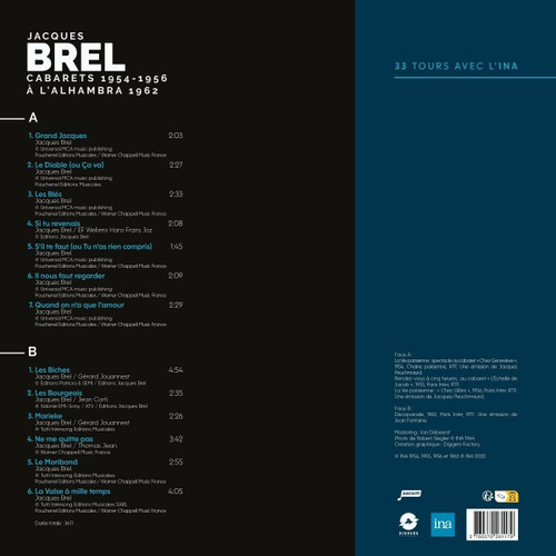 Jacques Brel Cabarets 1954-1956 & Concert Á l'Alhambra 1962 Import LP 2