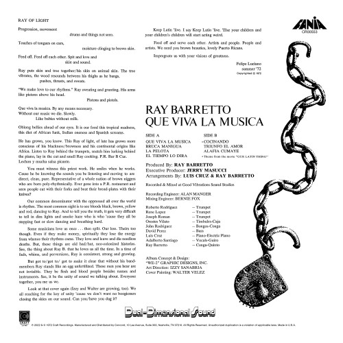 Ray Barretto Que Viva La Musica 180g LP 2