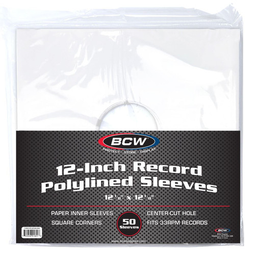 BCW 12" Vinyl White Paper Polylined Inner Sleeves (50 Pack)