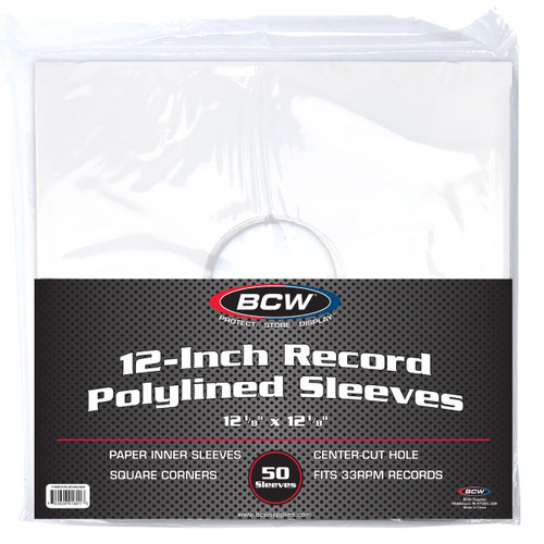 BCW 12" Vinyl White Paper Polylined Inner Sleeves (50 Pack) 1