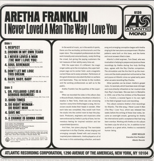 Aretha Franklin I Never Loved A Man The Way I Love You 180g Import LP (Mono) 2
