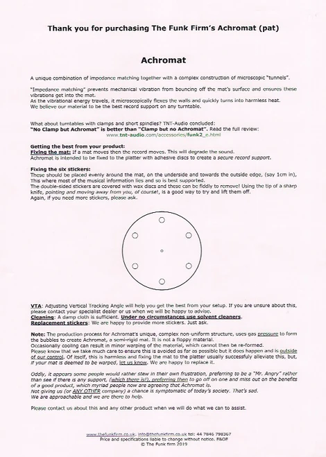 Funk Firm Achromat 1200 Turntable Platter Record Mat (Demo, Undercut, Black) 3